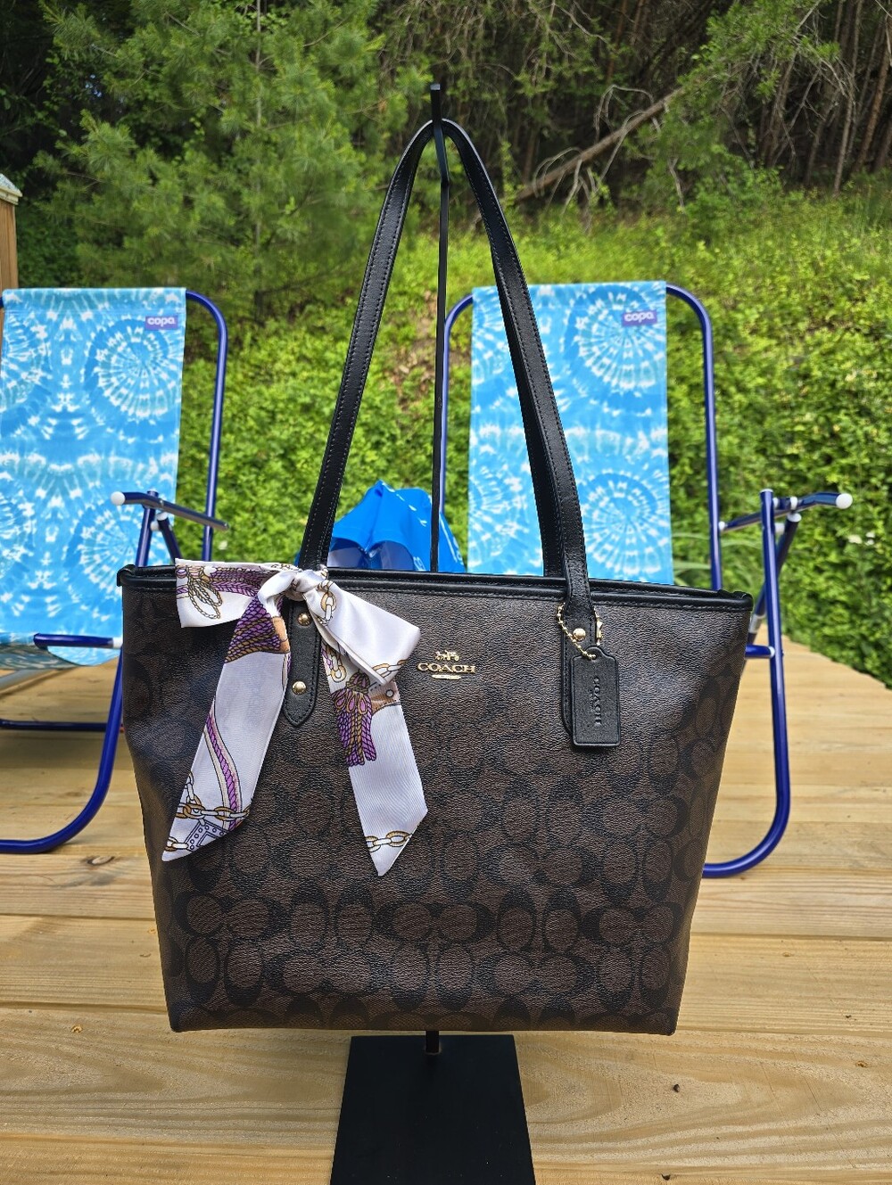 Coach Brown Signature Canvas Tote with Black Trim City Tote 2019